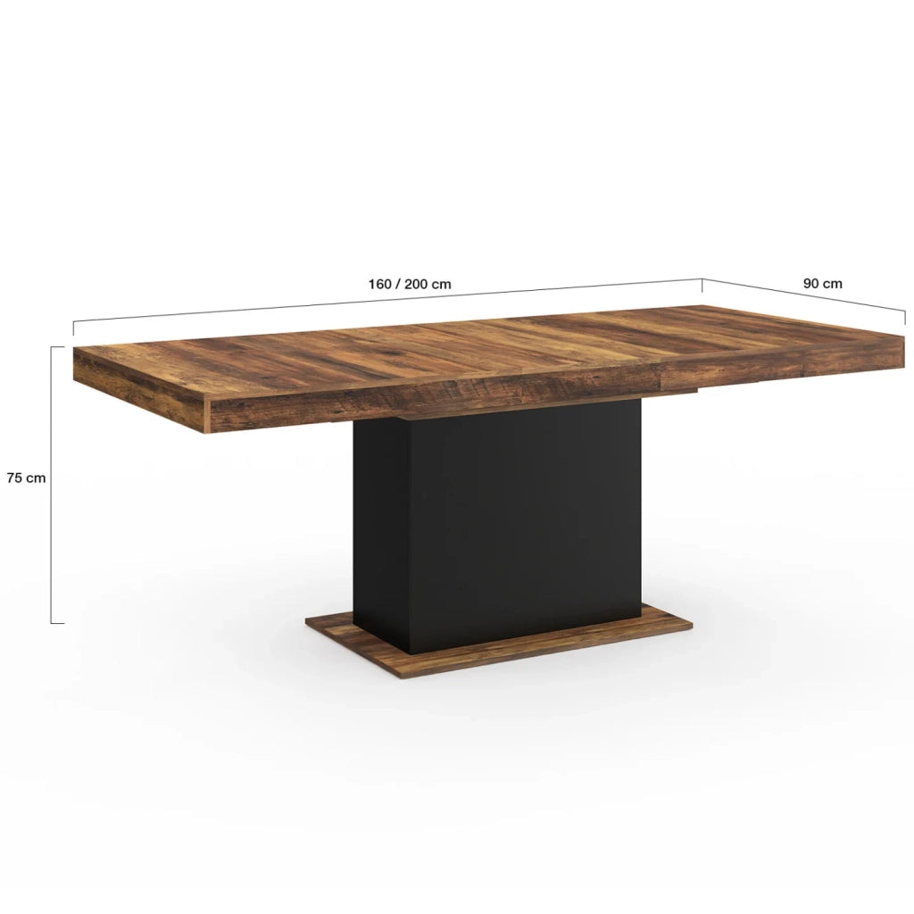 IDMarket - EDEN mesa de comedor extensible HAWKINS tapa de madera oscura 6-10 personas 160-200cm