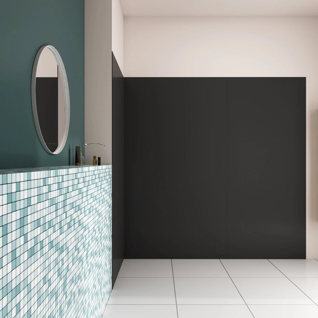 H.210 cm Pannello Doccia ad Angolo 80x80x120 cm Realizzato in Alluminio da 3 mm con Profili Finitura Nero Opaco per Rivestimento Parete Bagno