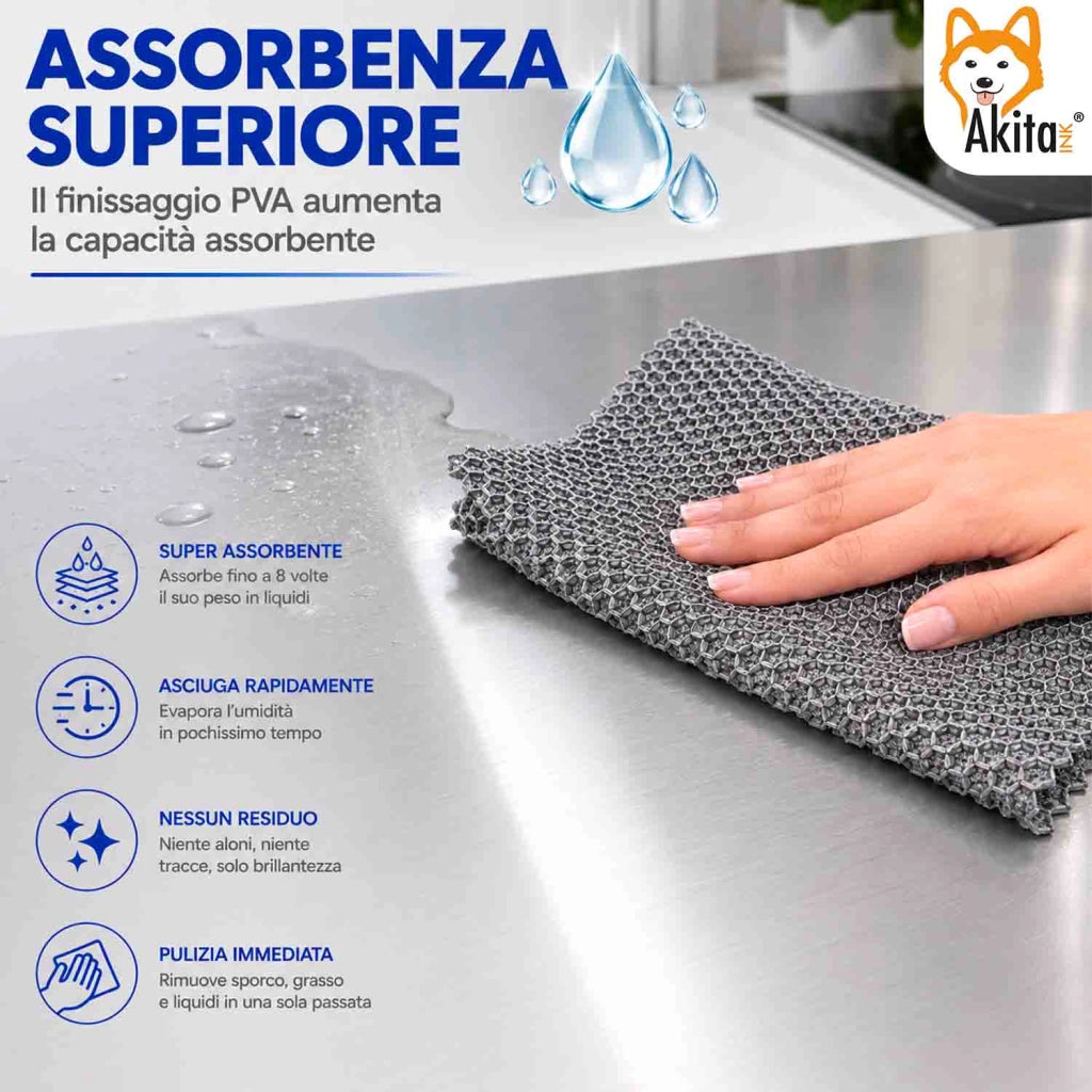 Akitaink 3 Panni in Microfibra Inox PVA 35x30 cm