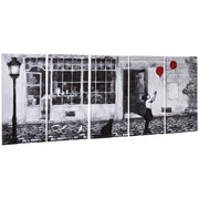 STAMPA SU TELA 80X40CM CON BAMBINA, 5 PEZZI IN LEGNO DI PINO PER CASA E UFFICIO