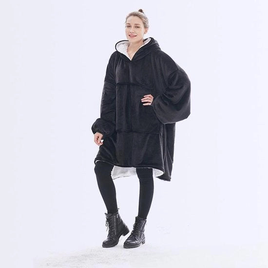 Sweat con cappuccio oversize con cappuccio integrato, maniche in poliarizzante, maglione caldo, unisex, con una tasca rimovibile, adatto agli adulti, uomini, donne e adolescenti.Nero