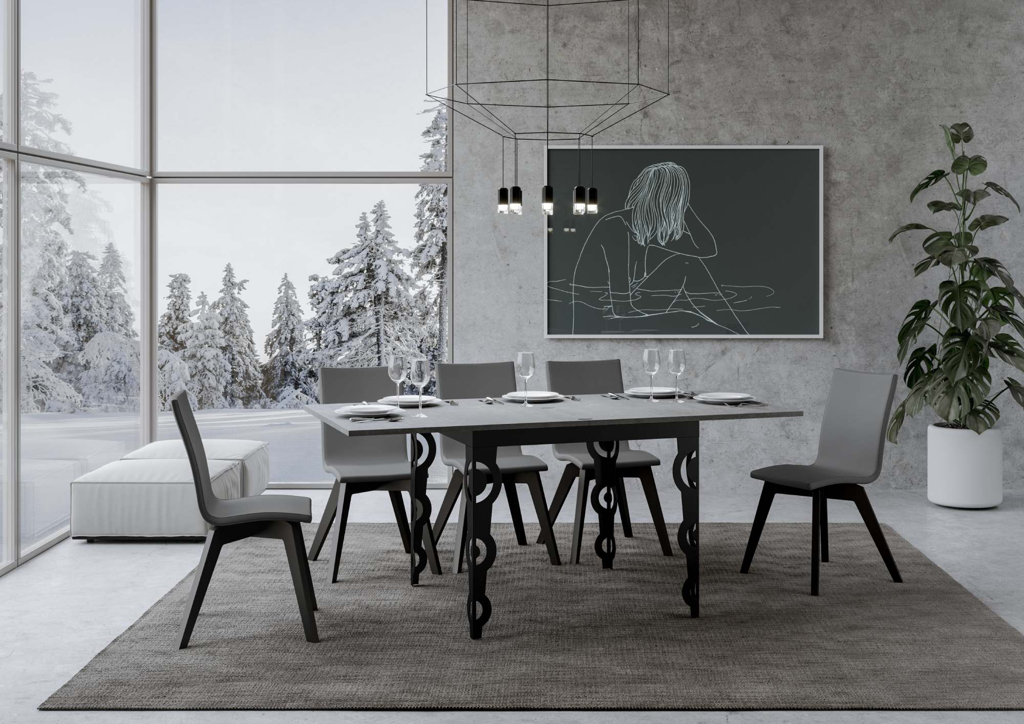 Tavolo Allungabile 90-180x90x80/78 cm Karamay Libra Cemento