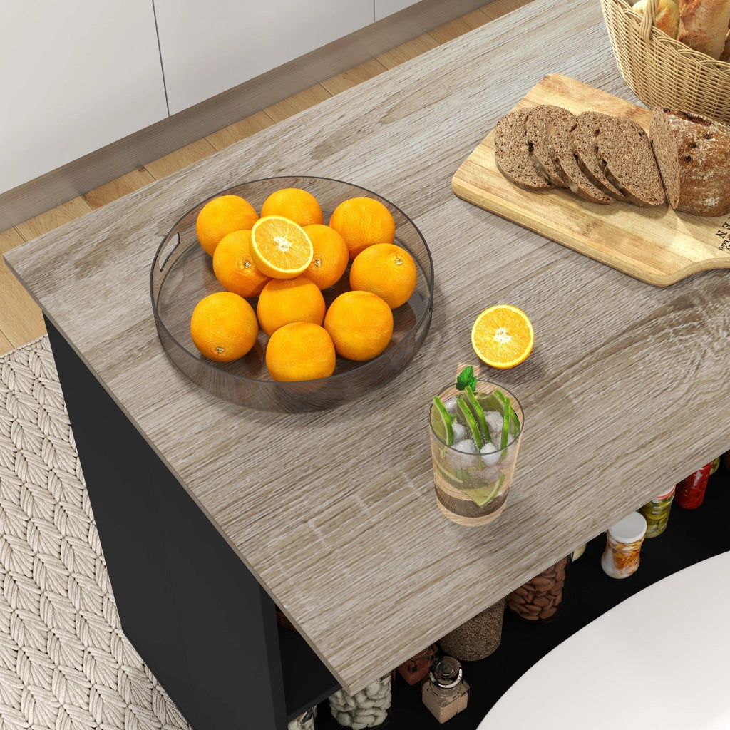 Isola per Cucina con 2 Ripiani Aperti e 2 Armadietti 105x60x82 cm in MDF Rovere e Nero