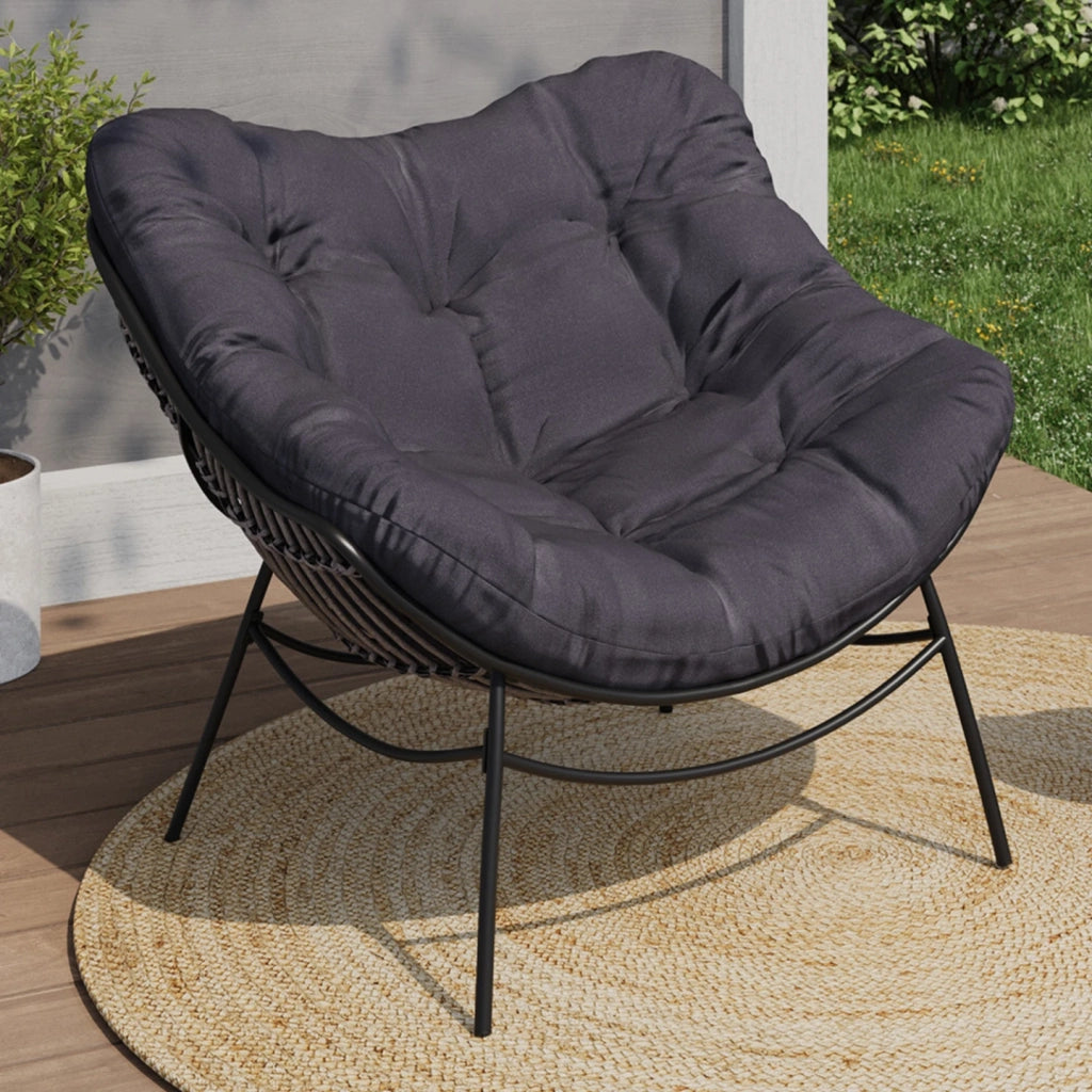 IDMarket - LOA reclinabile da giardino con effetto rattan grigio e cuscino grigio