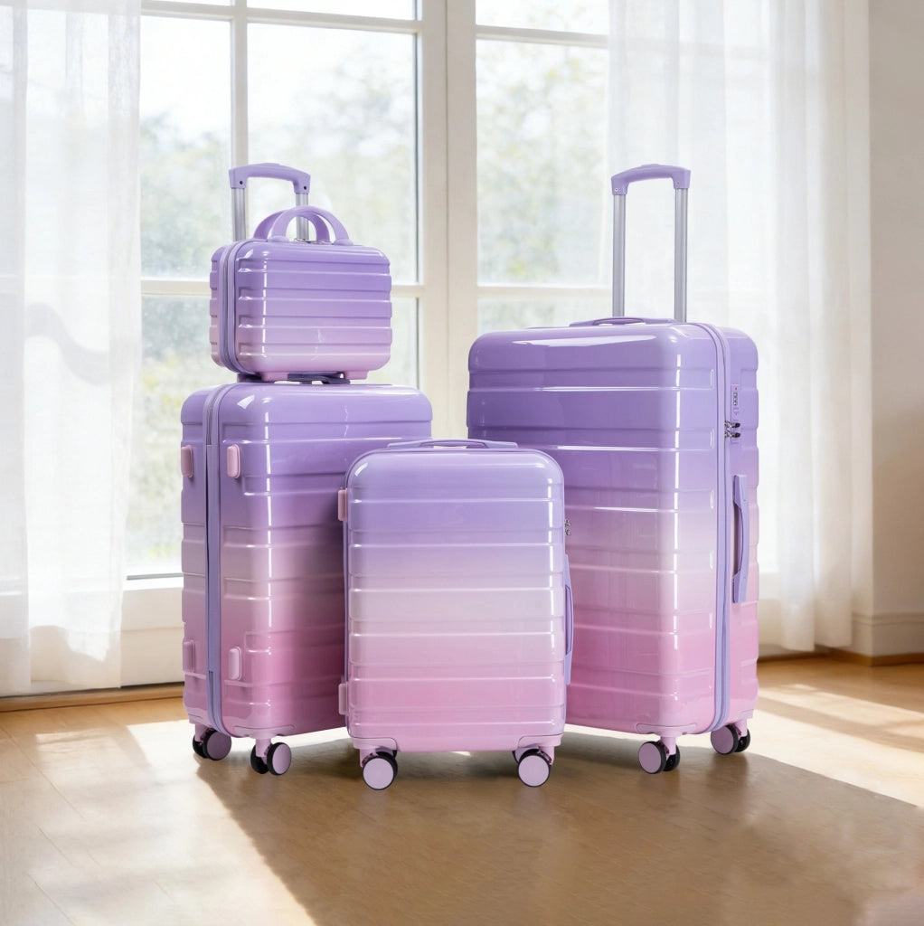 Set Valigie Rigide PC 4 Pezzi con Ruote Spinner 360°, Serratura a Combinazione e Beauty Case 14" Viola