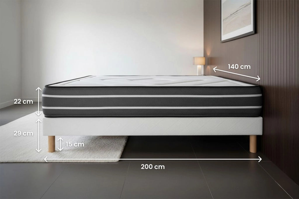 Pacchetto letto completo - Materasso 140x200cm + Box spring con doghe (kit) + 2 cuscini + Piumino - Esclusivo