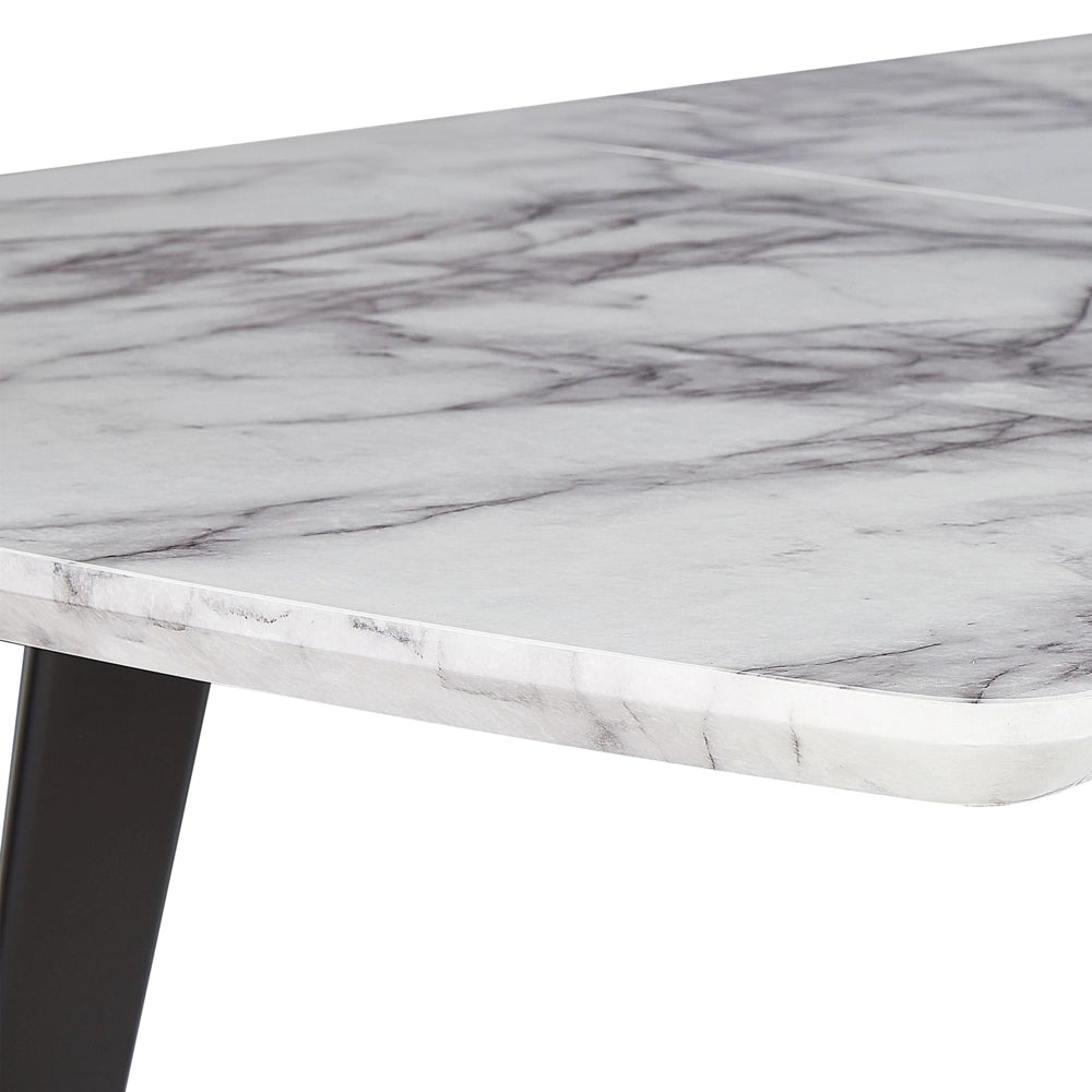 Tavolo da Pranzo Effetto Marmo MDF Gambe in Ferro Nero Piano Allungabile Rettangolare 160/200 x 90 cm