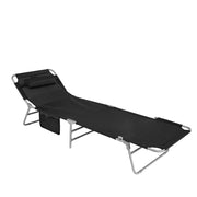 SoBuy Sdraio da Giardino Reclinabile Lettino Prendisole con Cuscino e Tasca Laterale Sedia Sdraio da Esterno per Patio Campeggio Spiaggia Sdraio Pieghevole da Giardino Nero 155x56x81cm OGS35-SCH