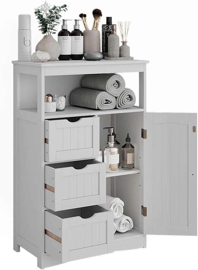 Mobiletto midi Bianco, Bianco, 56 x 86.5 cm con cassetti, per la conservazione di articoli da bagno e asciugamani