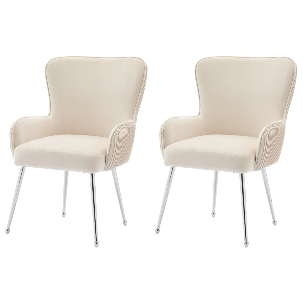 Set di 2 sedie da pranzo in velluto beige con braccioli; schienale trapuntato; 69 x 58;5 x 56 cm