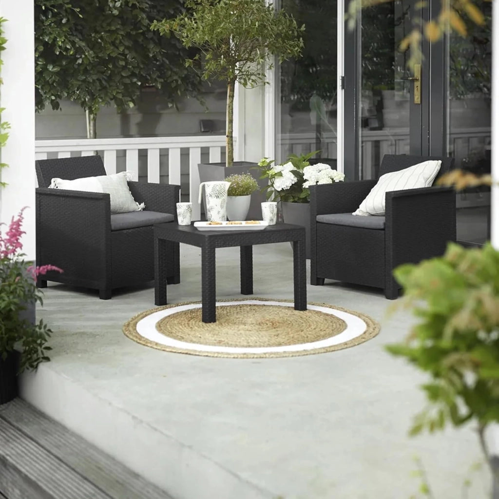 Salottino da Esterno Emma Balcony Set 3 Pezzi in Resina Effetto Rattan Colore Graphite con 2 Poltrone e Tavolino Keter