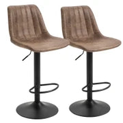 Set 2 Sgabelli da Bar con Schienale, Poggiapiedi e Altezza Regolabile Stile Industriale, Marrone