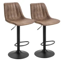 Set 2 Sgabelli da Bar con Schienale, Poggiapiedi e Altezza Regolabile Stile Industriale, Marrone