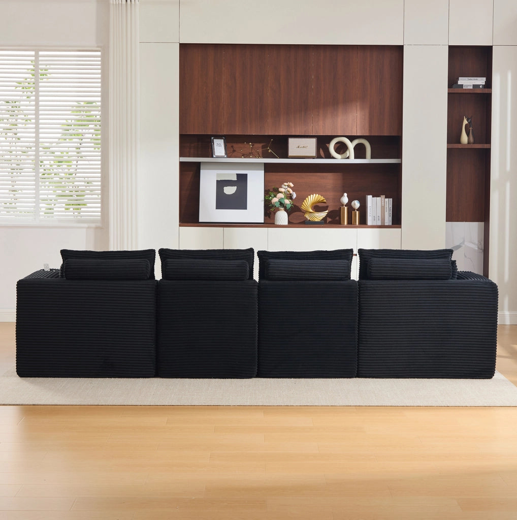 Divano modulare 322x161 cm in velluto a coste nero HOMVRA