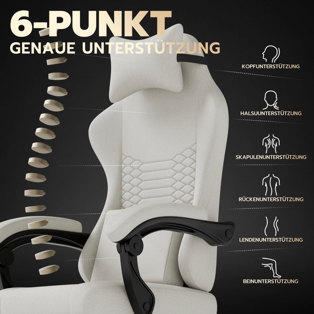 Sedia da ufficio ergonomica con poggiatesta supporto lombare braccioli coordinati e poggiapiedi in tessuto bianco