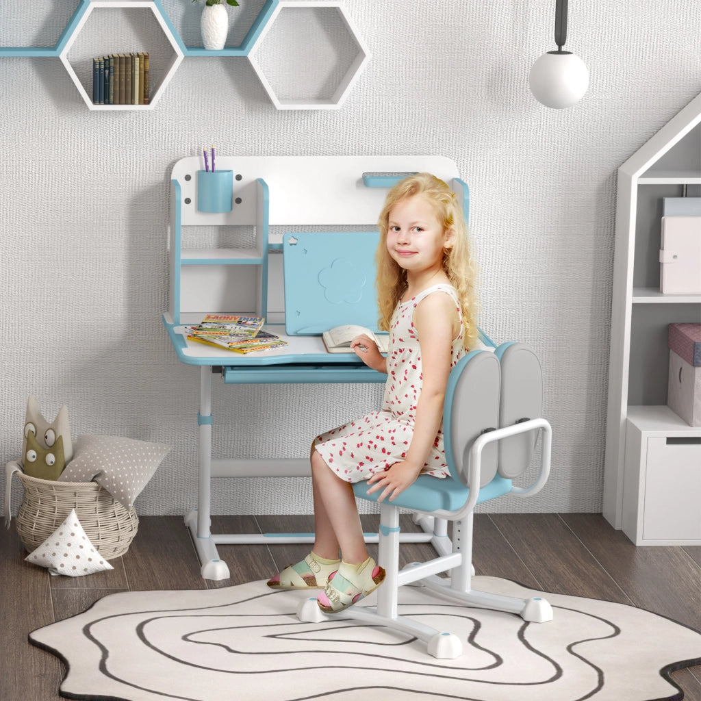 Scrivania per Bambini Regolabile con Cassetto e Scaffale ¨C zephmum ¨C Blu, 90x50x75 cm