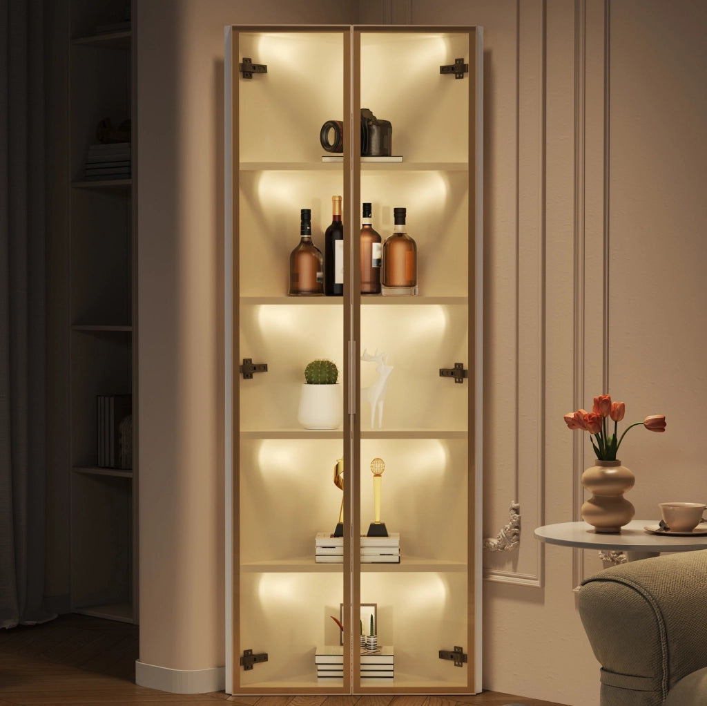 Vetrina angolare bianca con LED 62 x 35 x 160 cm