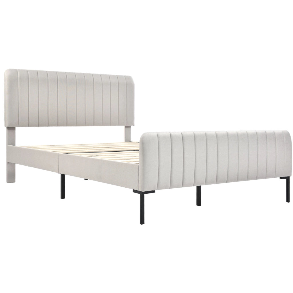 Letto matrimoniale 180x200 cm in lino grigio beige con testiera regolabile e rete a doghe