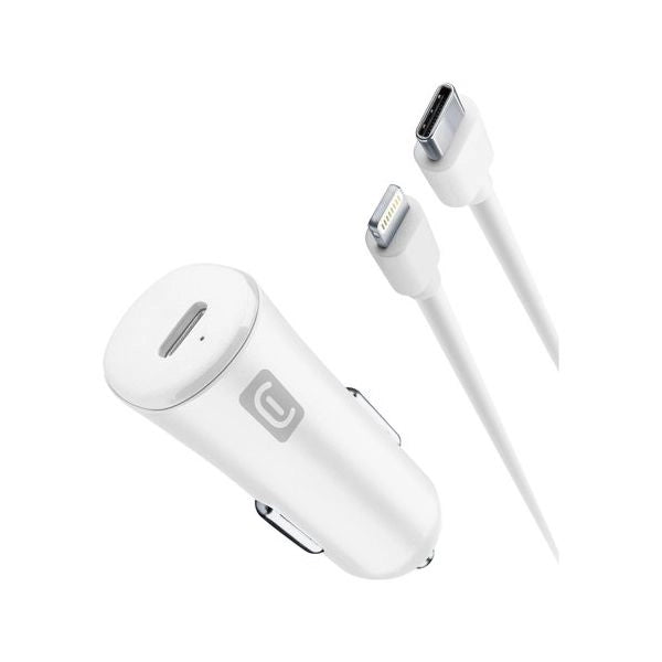 Cellularline usb-c car charger kit 20w - usb-c to lightning - iphone 8 or later caricabatterie da auto usb-c 20w per la carica alla massima velocità di iphone 8 e successivi con cavo usb-c to lightning - CBRIPHKITC2LMFI20W