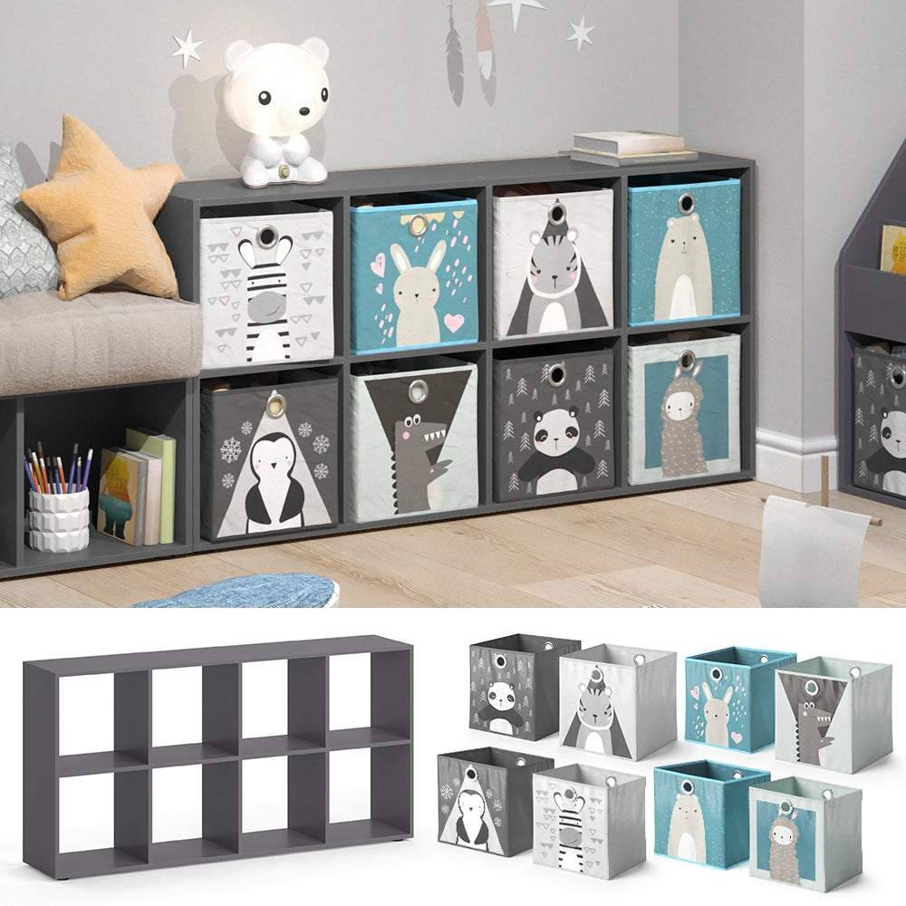 Vicco Libreria bambini Grigio 143 x 72 cm con 8 scatole pieghevoli