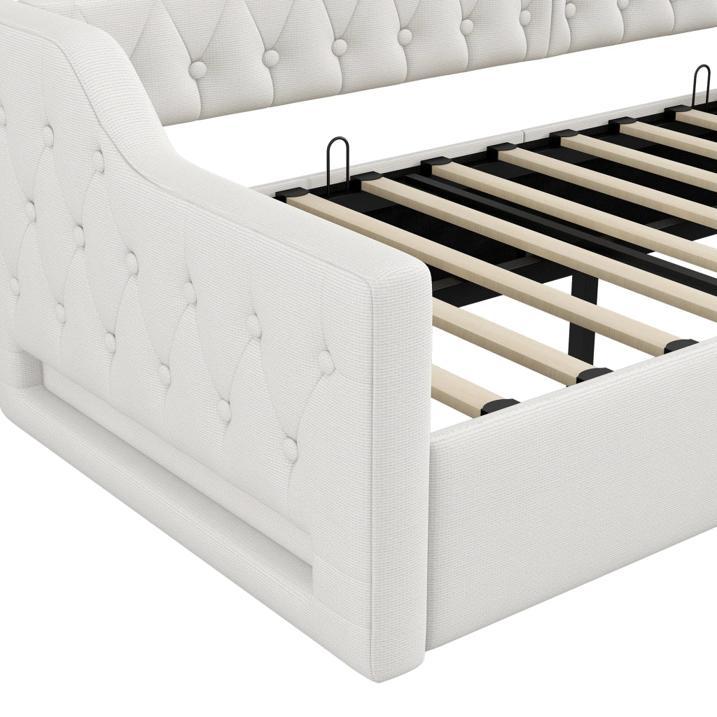 LETTO DA GIORNO 90x200 cm Imbottito Beige con LED e vano contenitore