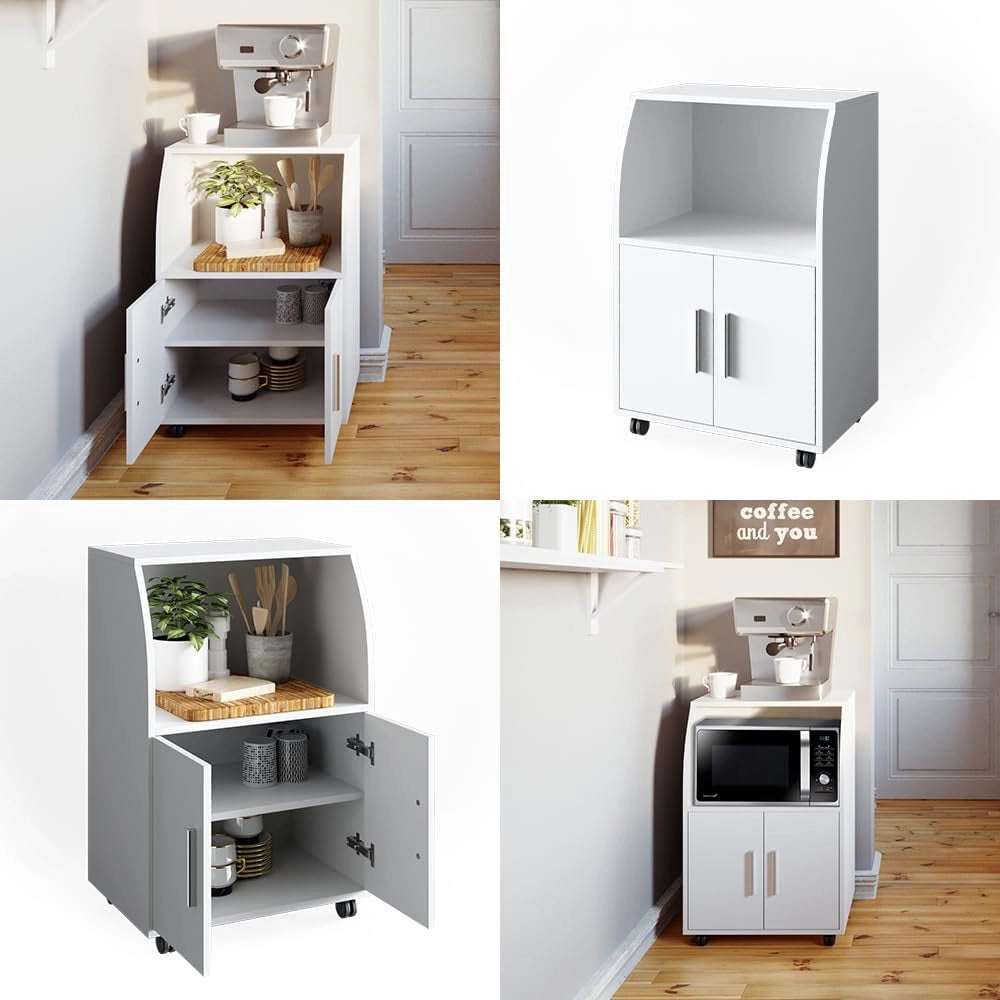 carrello cucina Elio, Bianco, 55 x 83.8 cm, con ruote e ripiano d'appoggio per microonde o dispositivi