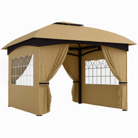 Gazebo da Giardino 335x335x285 cm Protezione UV e Tetto a 2 Livelli Beige
