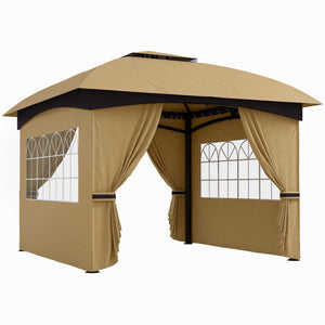 Gazebo da Giardino 335x335x285 cm Protezione UV e Tetto a 2 Livelli Beige