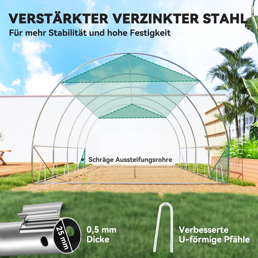 Serra Tunnel in Polietilene 4x3x2m con Rete Ombreggiante e Pareti Laterali Arrotolabili ¨C Minimal ¨C Verde Acciaio