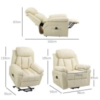 Poltrona Relax Alzapersona Elettrica con Imbottitura Spessa e Telecomando, 96x93x105cm, Crema