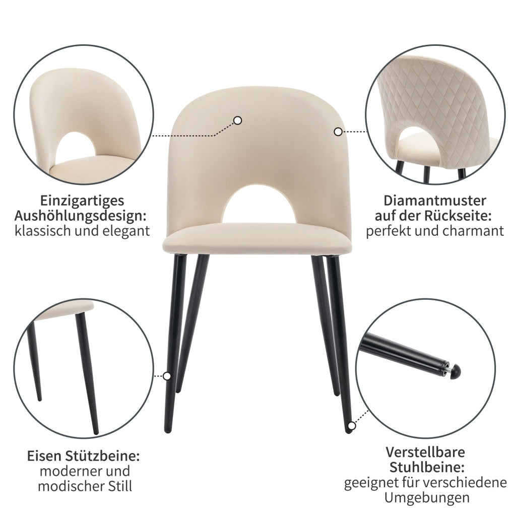 Set di 4 sedie imbottite in velluto beige con gambe regolabili