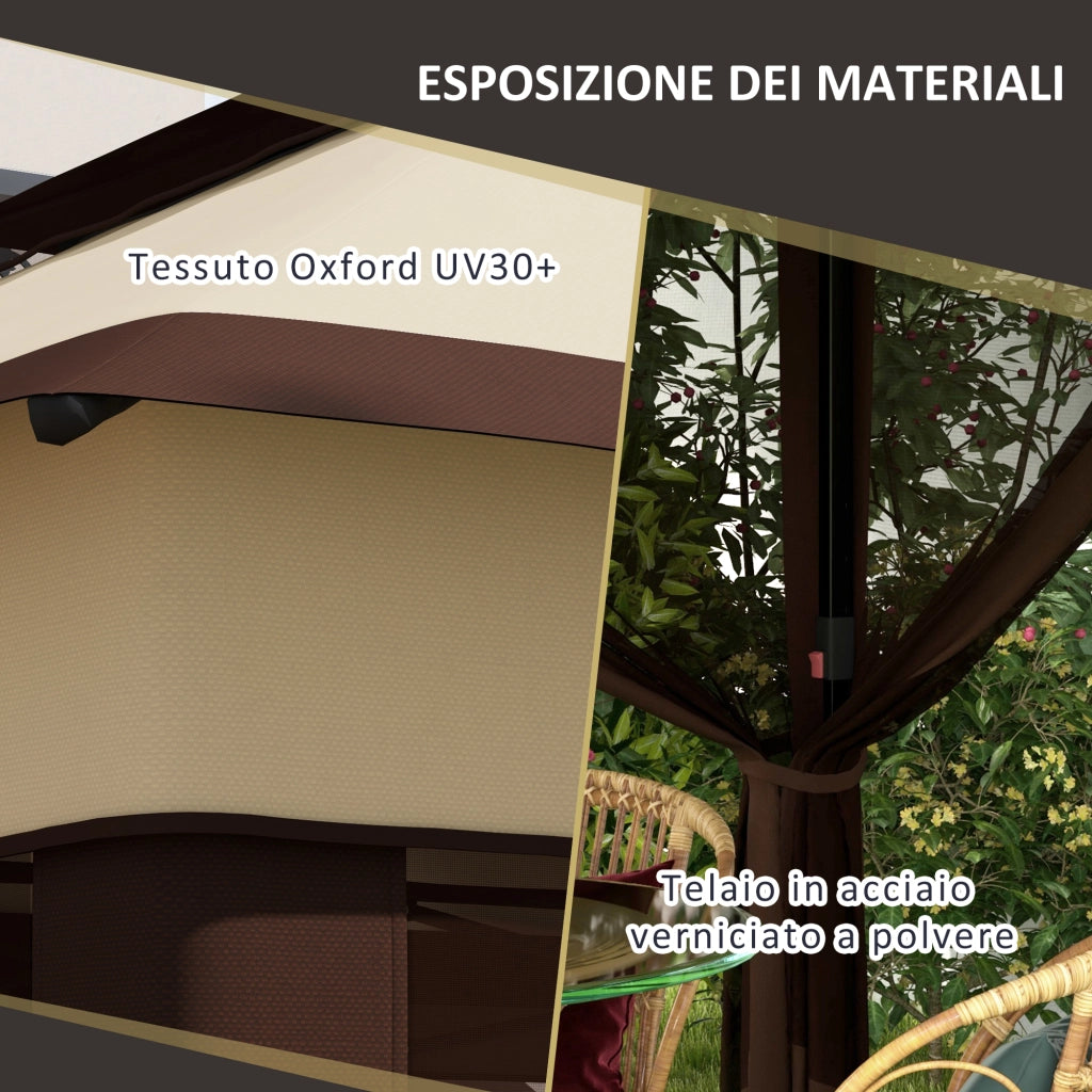Gazebo 3x3 Regolabile ¨C zephmum ¨C Acciaio, Tessuto Oxford, Caff¨¨ e Beige