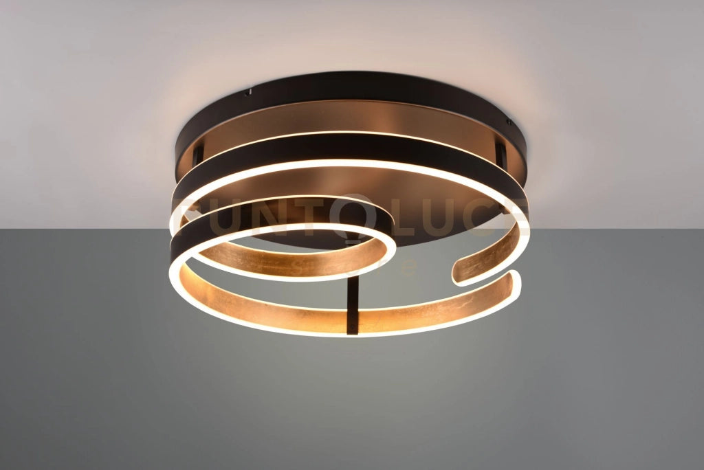 MARNIE PLAFONIERA LED 58W 6800lm, 3000K  METALLO NERO E ORO A SPIRALE DIMMERABILE CON INTERRUTTORE D. 55CM