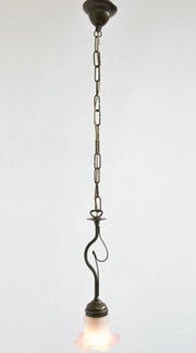 LAMPADE LINEA OLIVA LAMPADARIO 1 LUCE LIBERTY OTTONE BRONZATO E VETRO SOFFIATO