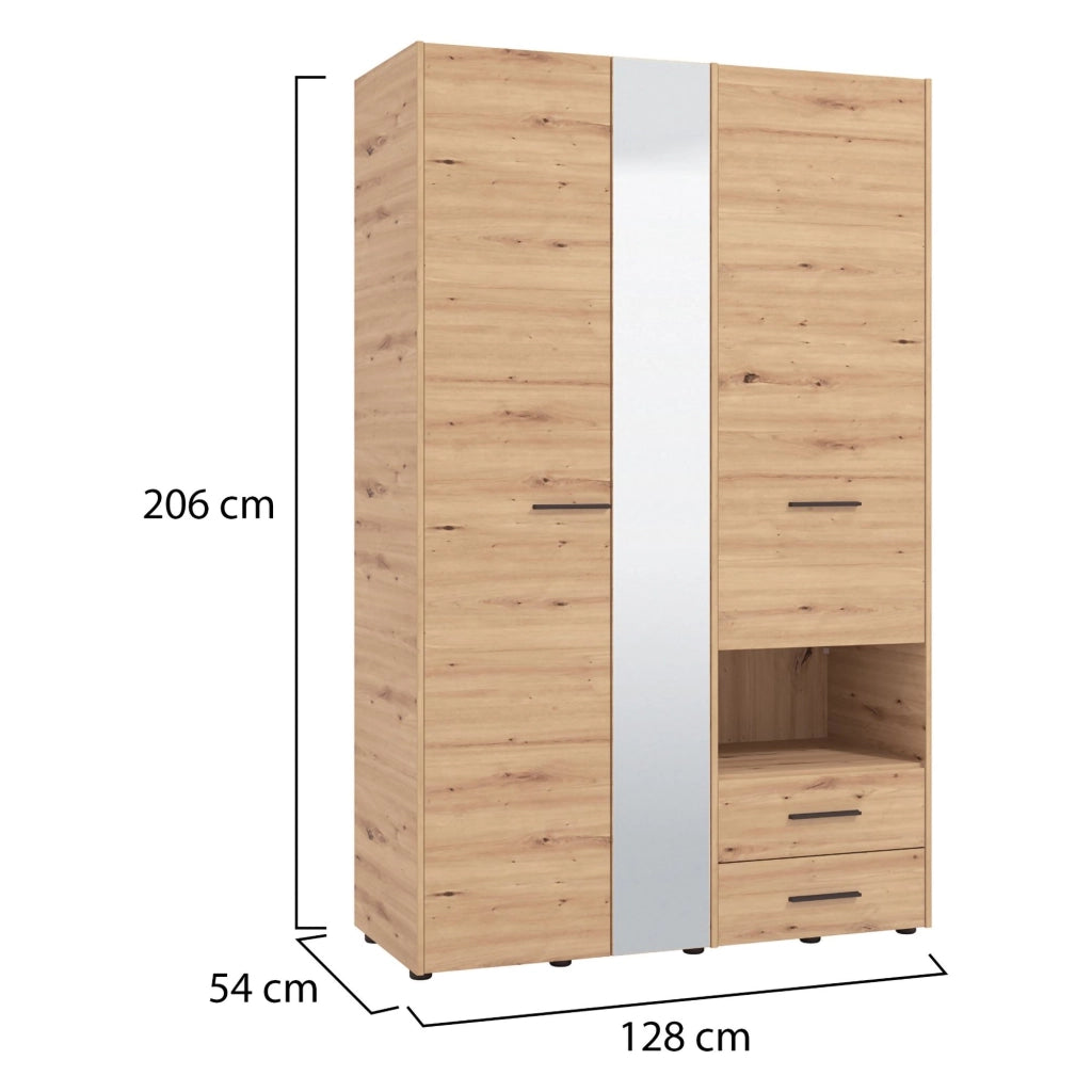 Armadio Camera da Letto Molare, Guardaroba 3 Ante Appendiabiti, 127.5x54 cm Marrone Rovere Nodi