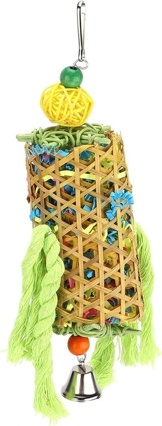 Giocattolo per uccelli in bambù intrecciato - Giocattolo per uccelli per pappagalli da distruggere - Giocattolo alimentare appeso per falchi e pappagalli.