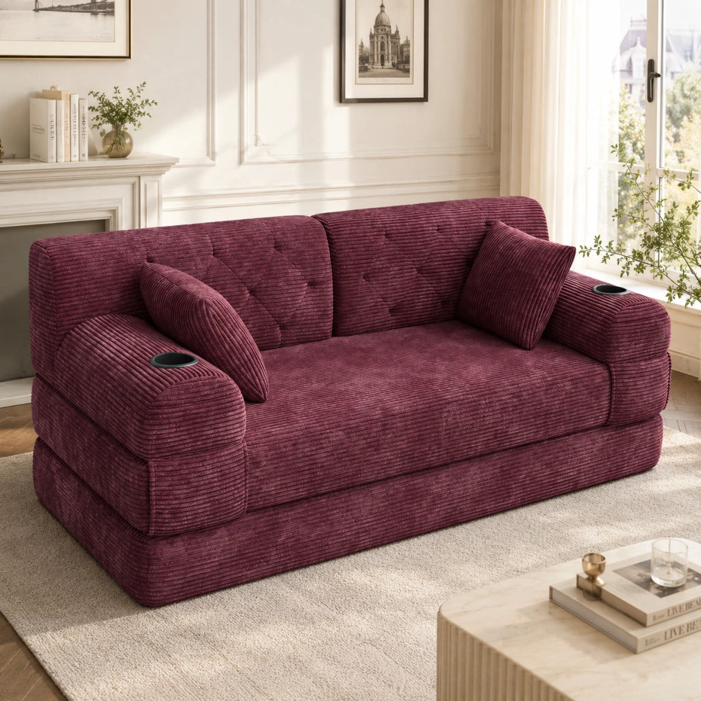 DIVANO LETTO 2 posti 168x80x81 cm in corduroy rosso vino