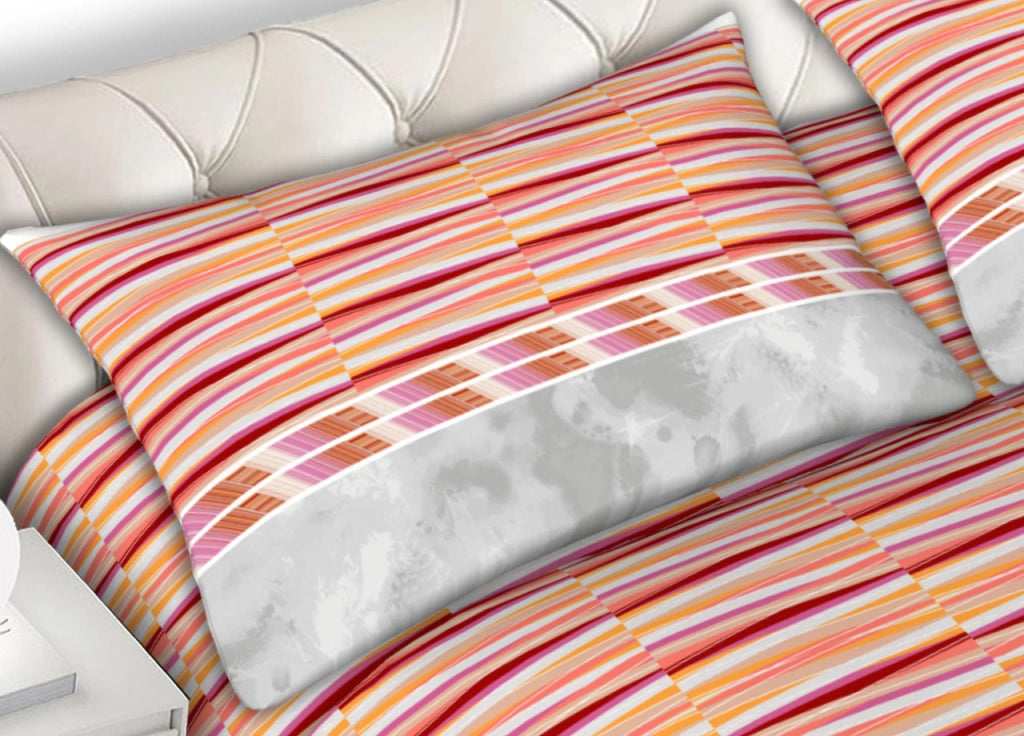 Completo Lenzuola 100% Cotone Made Italy Disegno Flow - Matrimoniale - Arancio