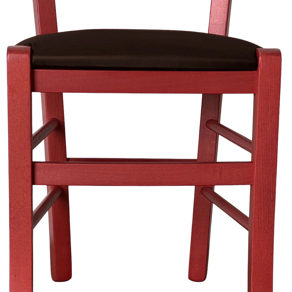 Sedie da sala da pranzo in legno Venezia rosse con seduta in similpelle marrone