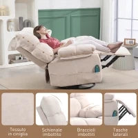 Poltrona Reclinabile con Poggiapiedi, Massaggio e Riscaldamento con 5 Programmi e 8 Punti Vibranti, Beige