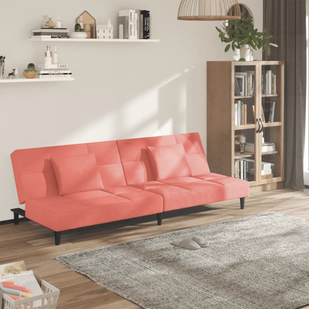 Divano Letto a 2 Posti con 2 Cuscini Rosa in Velluto 375810