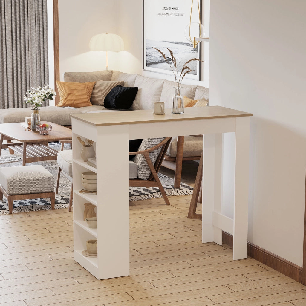 Tavolo da bar per 2 persone con scaffali ¨C zephmum ¨C bianco e legno naturale 115x50x102.7cm