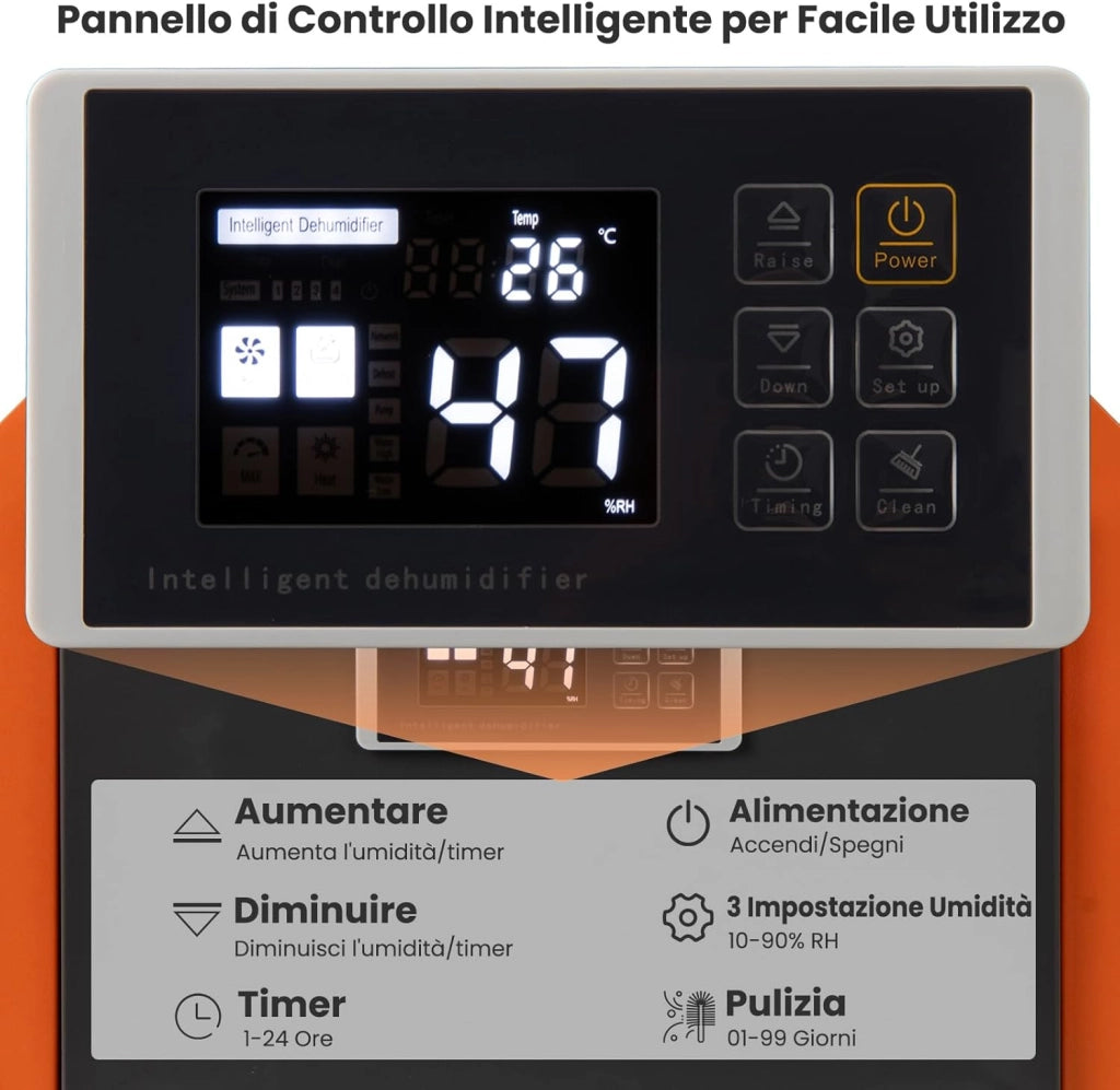 60L Deumidificatore Commerciale, Deumidificatore Industriale con Tubo di Scarico e Timer 24H, Copertura 560㎡, Sbrinamento Automatico, per Cantina Magazzino