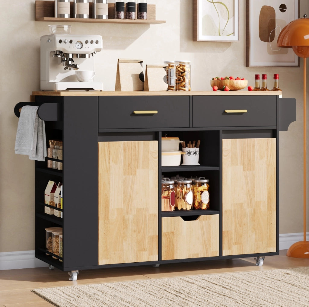ISOLA CUCINA con piano ribaltabile 120x45(71) cm MDF Nero e naturale
