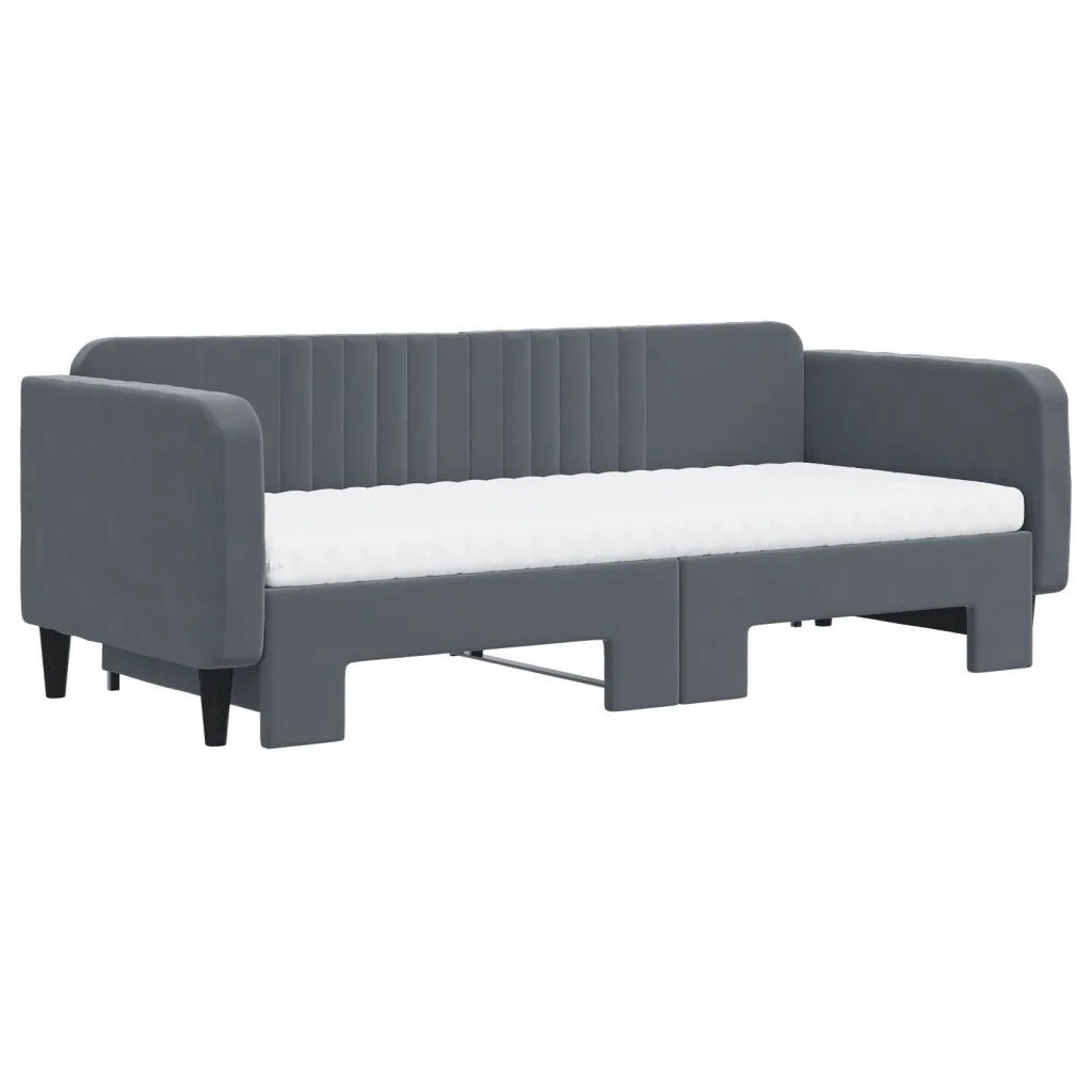 Divano Letto Estraibile Materassi Grigio Scuro 90x200cm Velluto 3197088