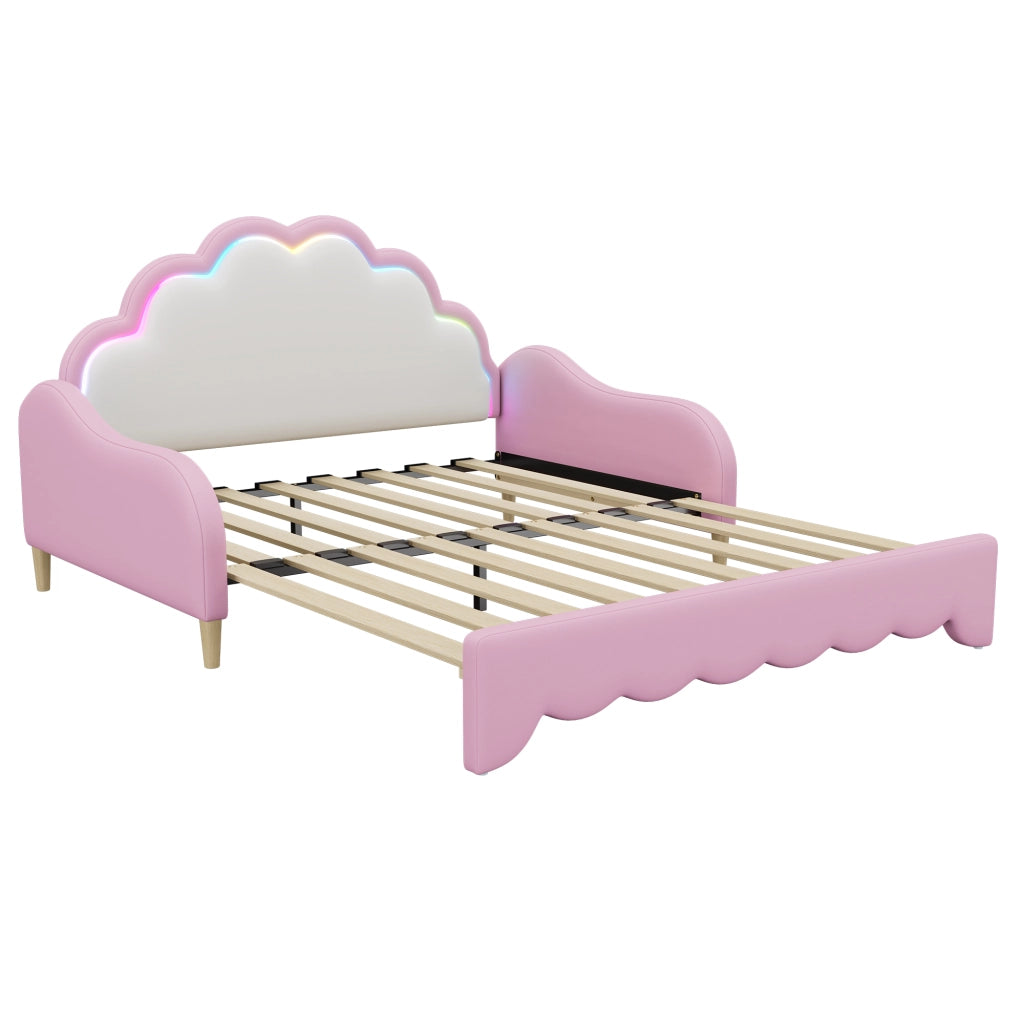 Divano letto 140x200 cm in PU e MDF, con testiera LED, Rosa