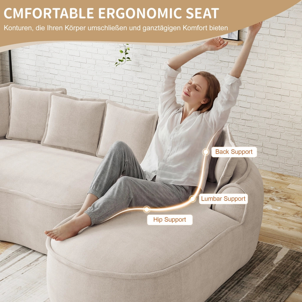 Divano modulare convertibile senza struttura; 2 moduli; chaise longue profonda; in ciniglia; marrone chiaro