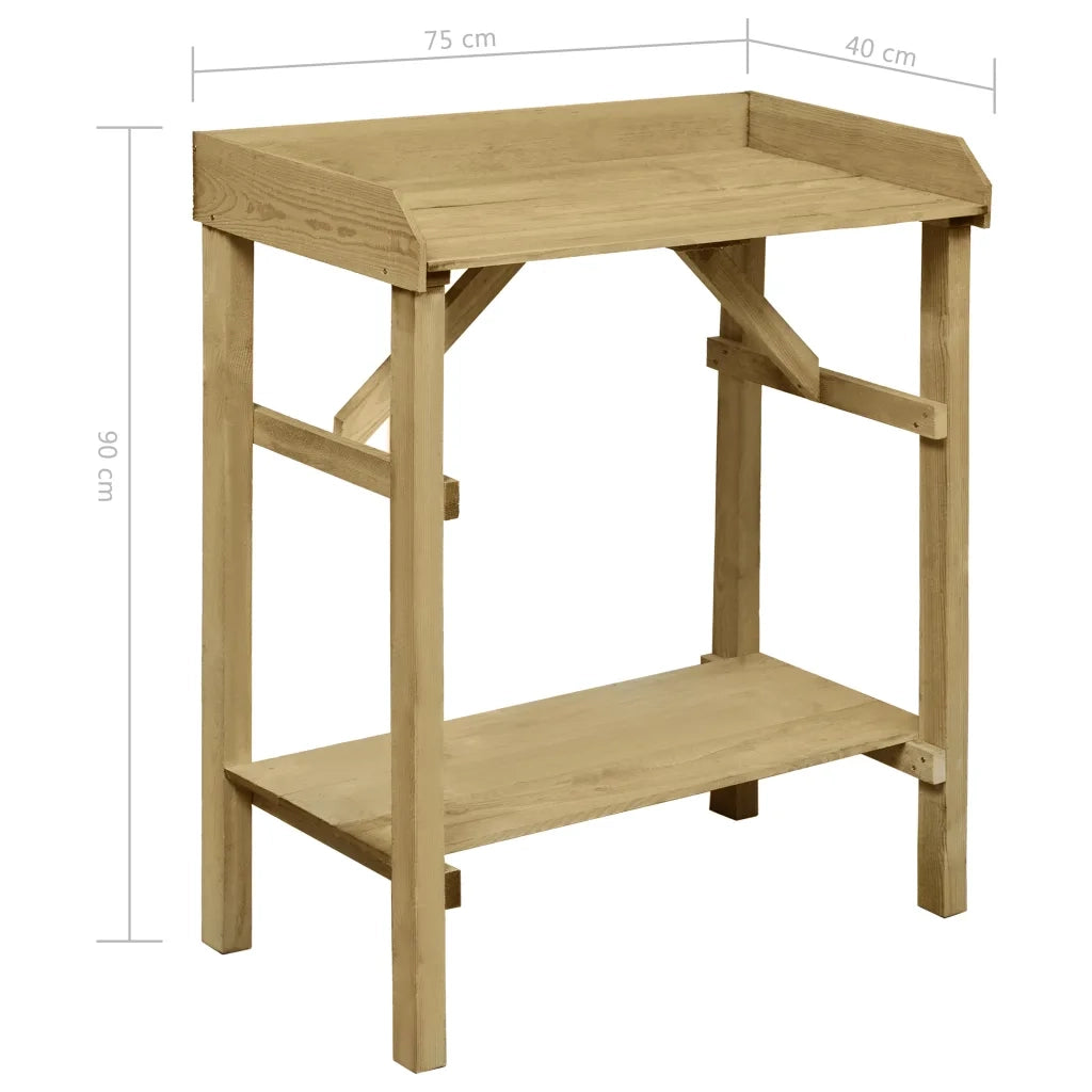 Tavolino da fioriera in legno 75 x 40 x 90 cm con 2 ripiani design moderno stile da giardino in pino impregnato marrone 02_0045910