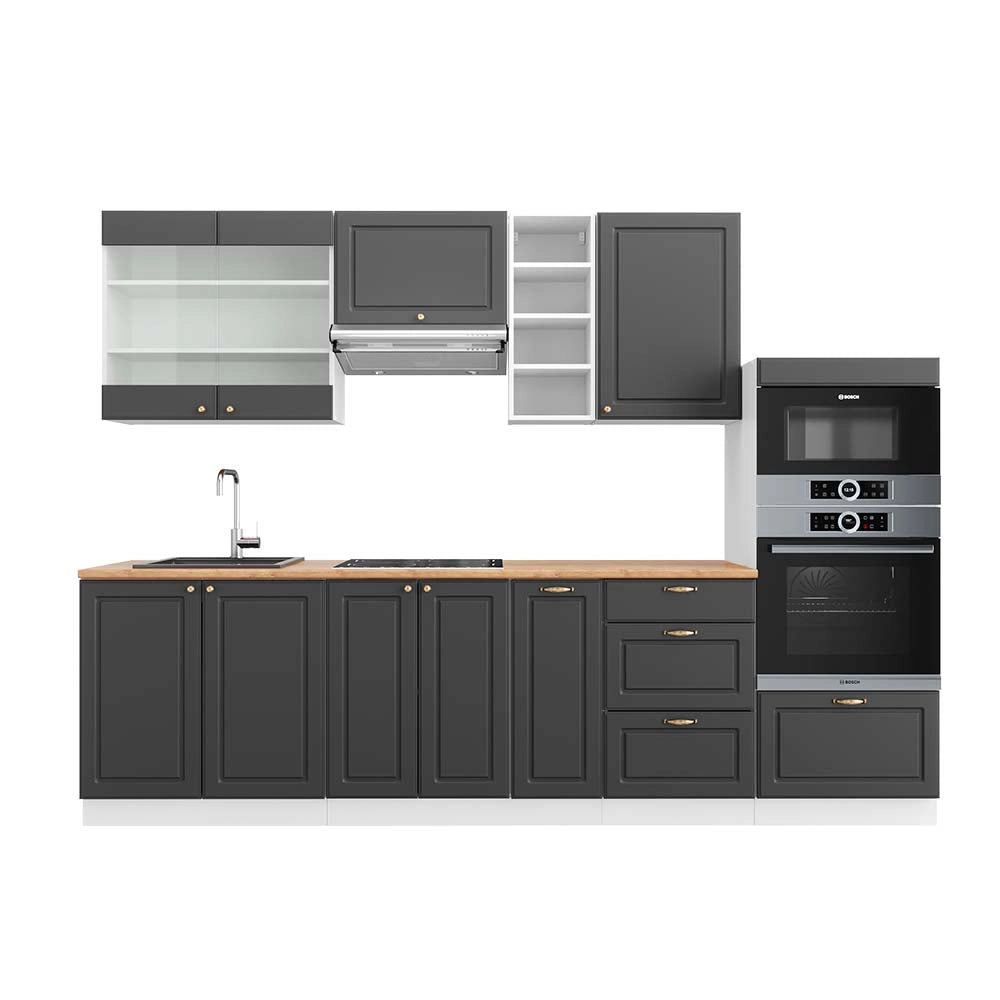 Cucina componibile Fame-Line Antracite-oro/Bianco 280 cm, PL Rovere Vicco
