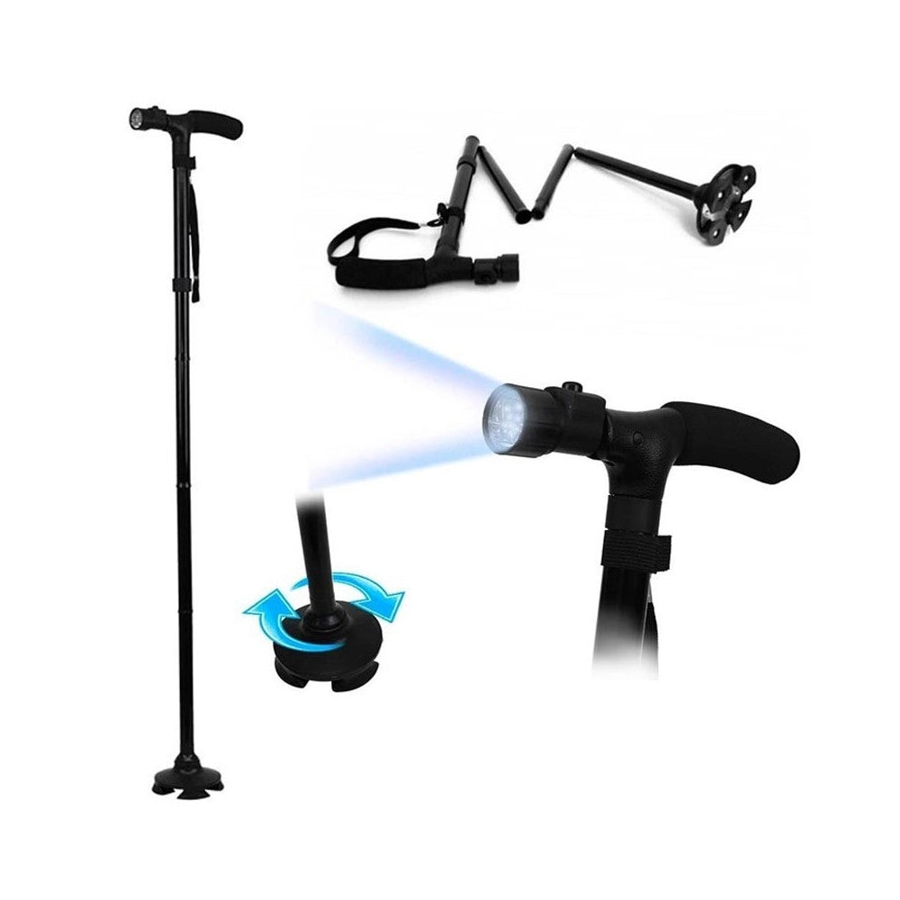 Trade Shop - Bastone Magic Cane Da Passeggio Pieghevole Per Anziani + Torcia Led Visto In Tv -